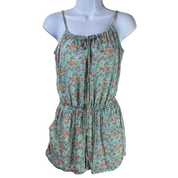 Floral Romper Forever 21 Size Small Green Pink - Picture 1 of 7